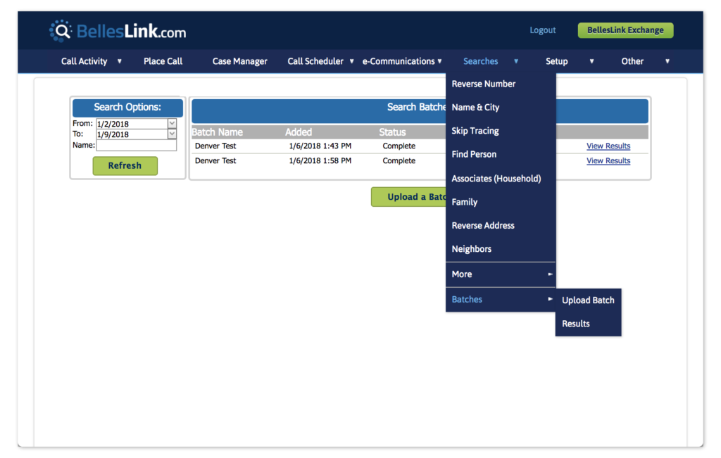 BellesLink Batch Skip Tracing Search Tool Screen 3 BellesLink