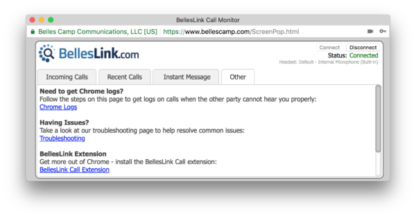 BellesLink Call Monitor Troubleshooting