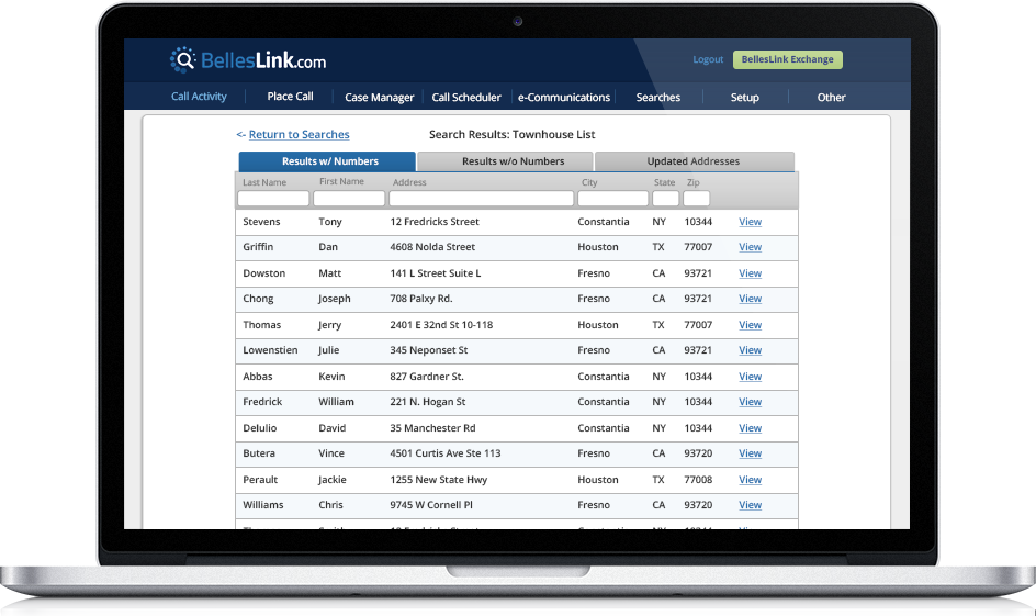 Batch people search results on a laptop show you can use BellesLink wherever you're working.
