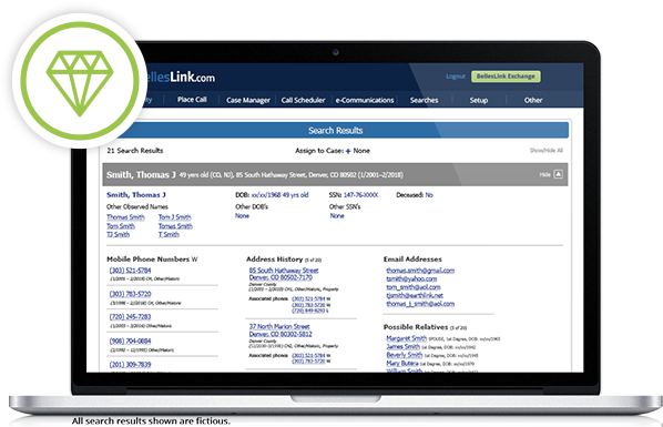 Premium people searches showing on a laptop in the BellesLink app.