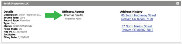 Image show how to find LLC owners when the registered agent name isn't linked.