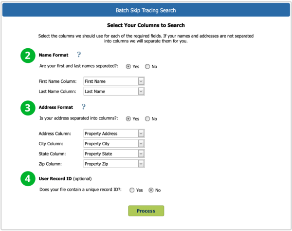 Batch search spreadsheet column chooser. 