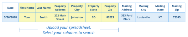 Batch skip tracing list spreadsheet columns. 