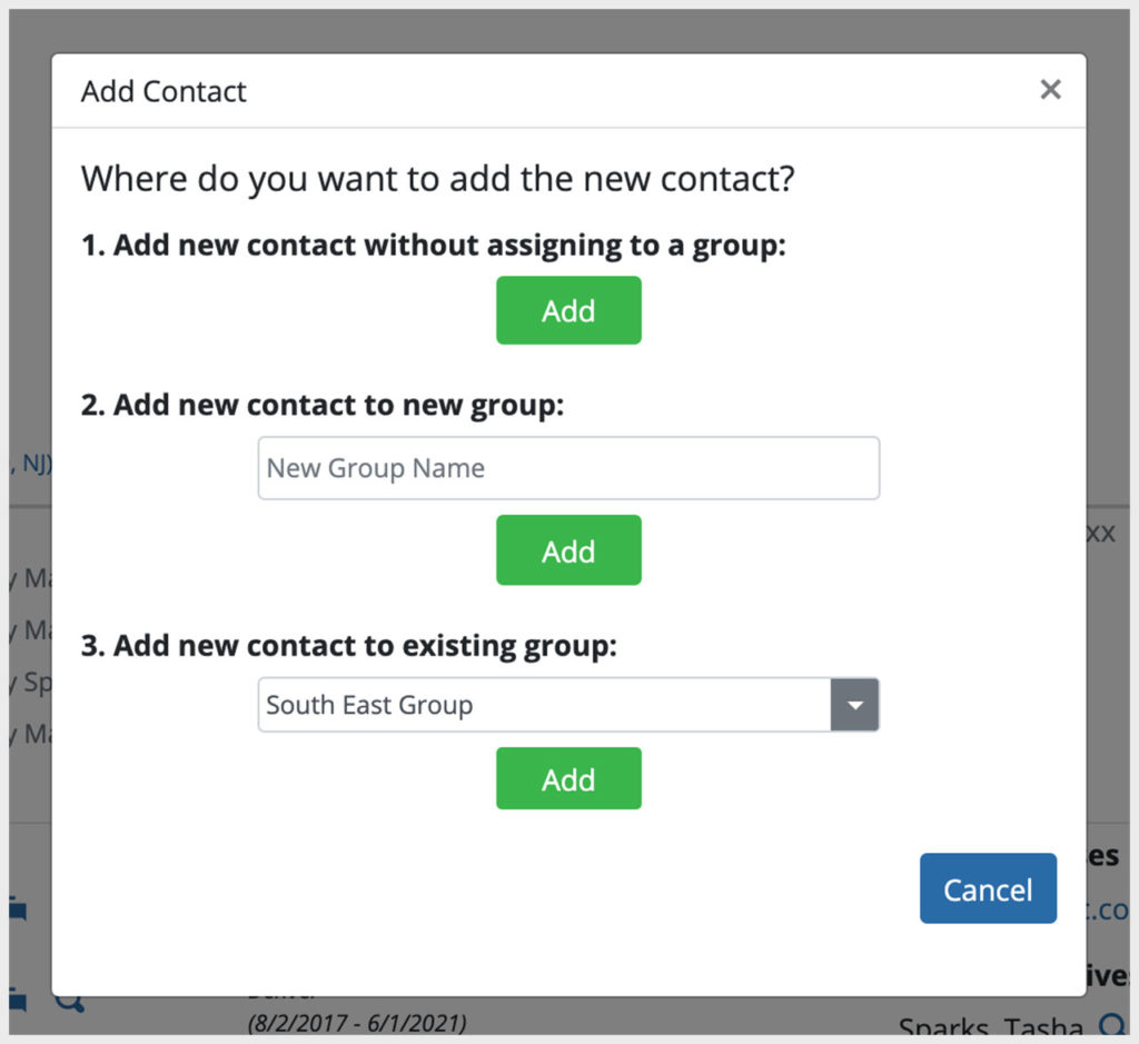 Save Your Searches to Contacts and organize them in contact groups.