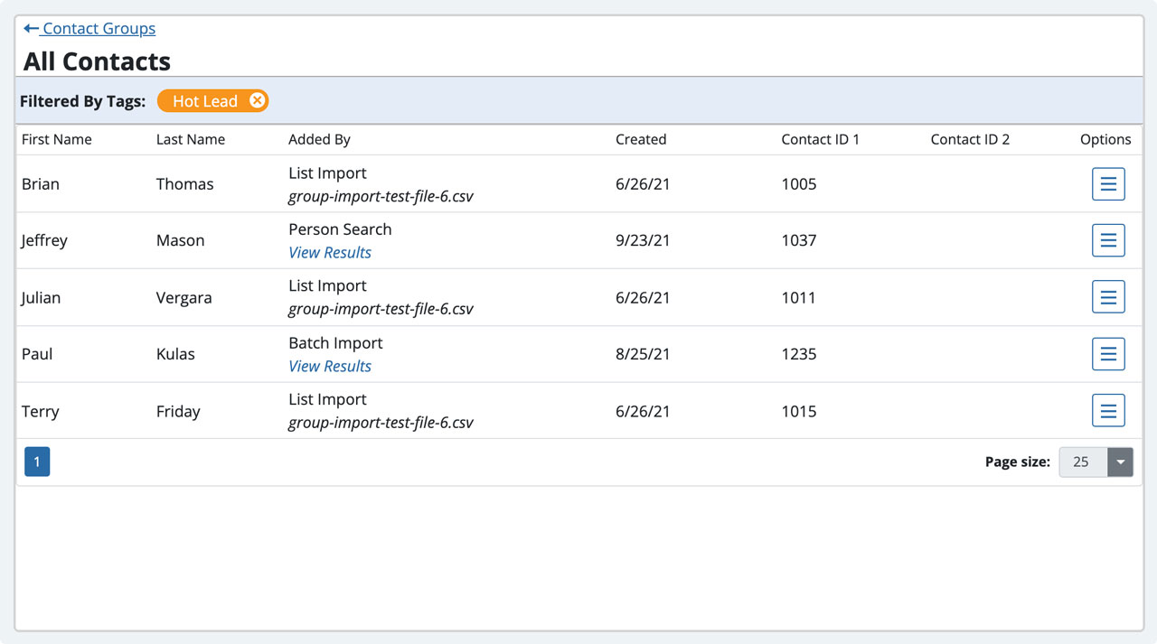 Filter contacts by tags