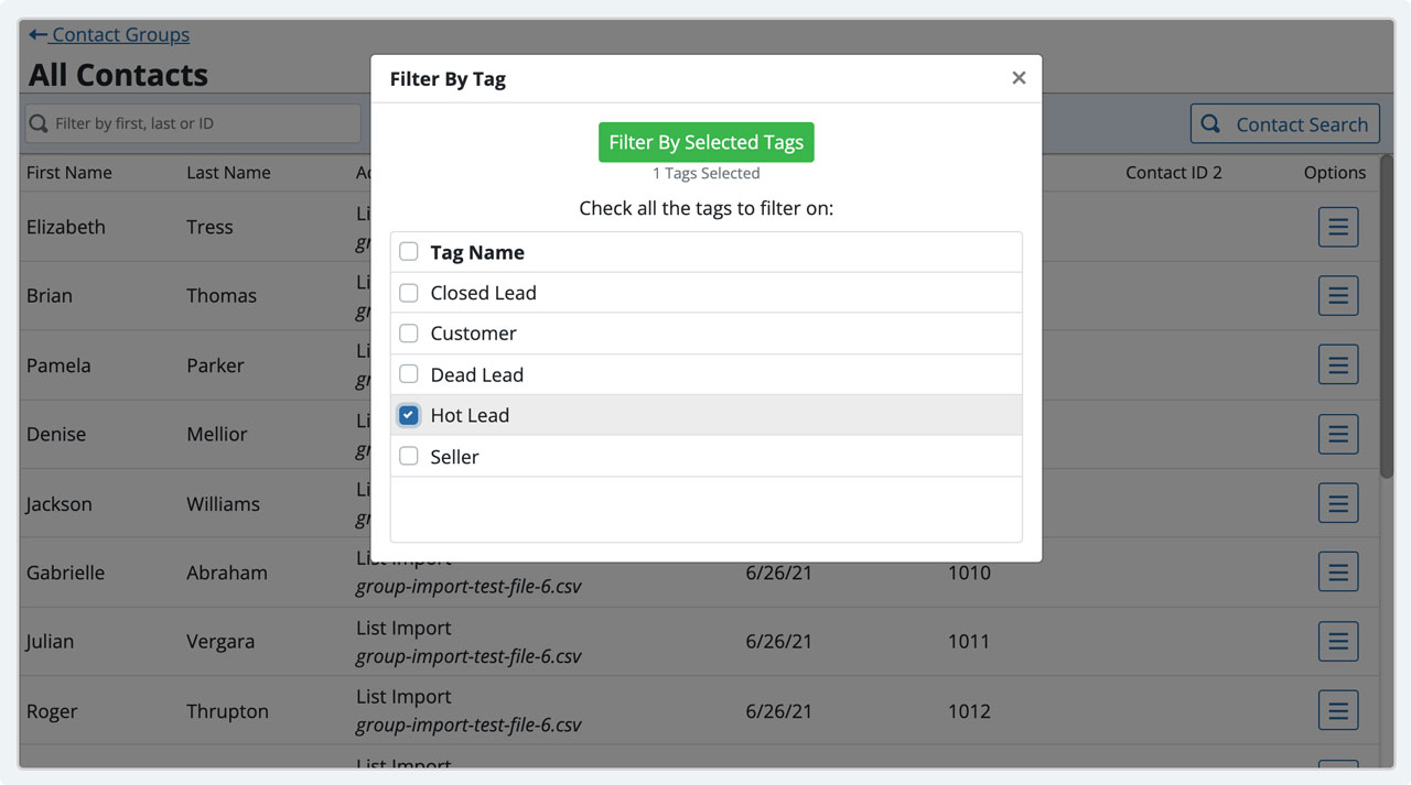 Filter contacts by tags