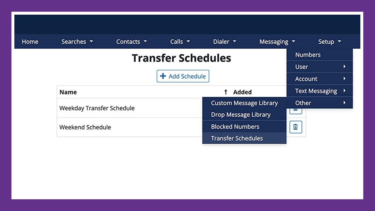 Transfer Schedule for Incoming Calls